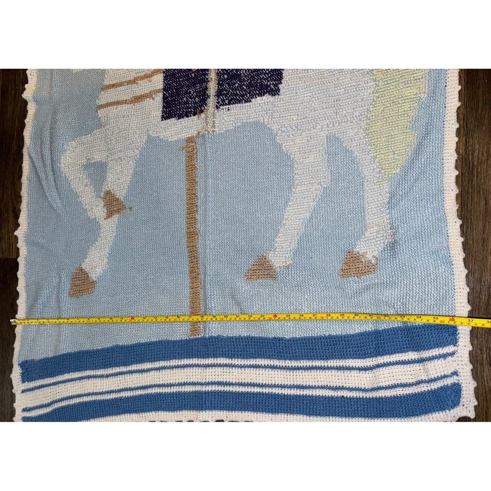 Handmade Crochet Blanket Carousel Horse Nursery Baby Toddler 56x36 Blue